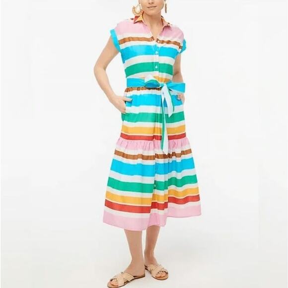J. Crew Dresses & Skirts - J.CREW Women's Maxi Collared Rainbow Striped Shirtdress Size 16